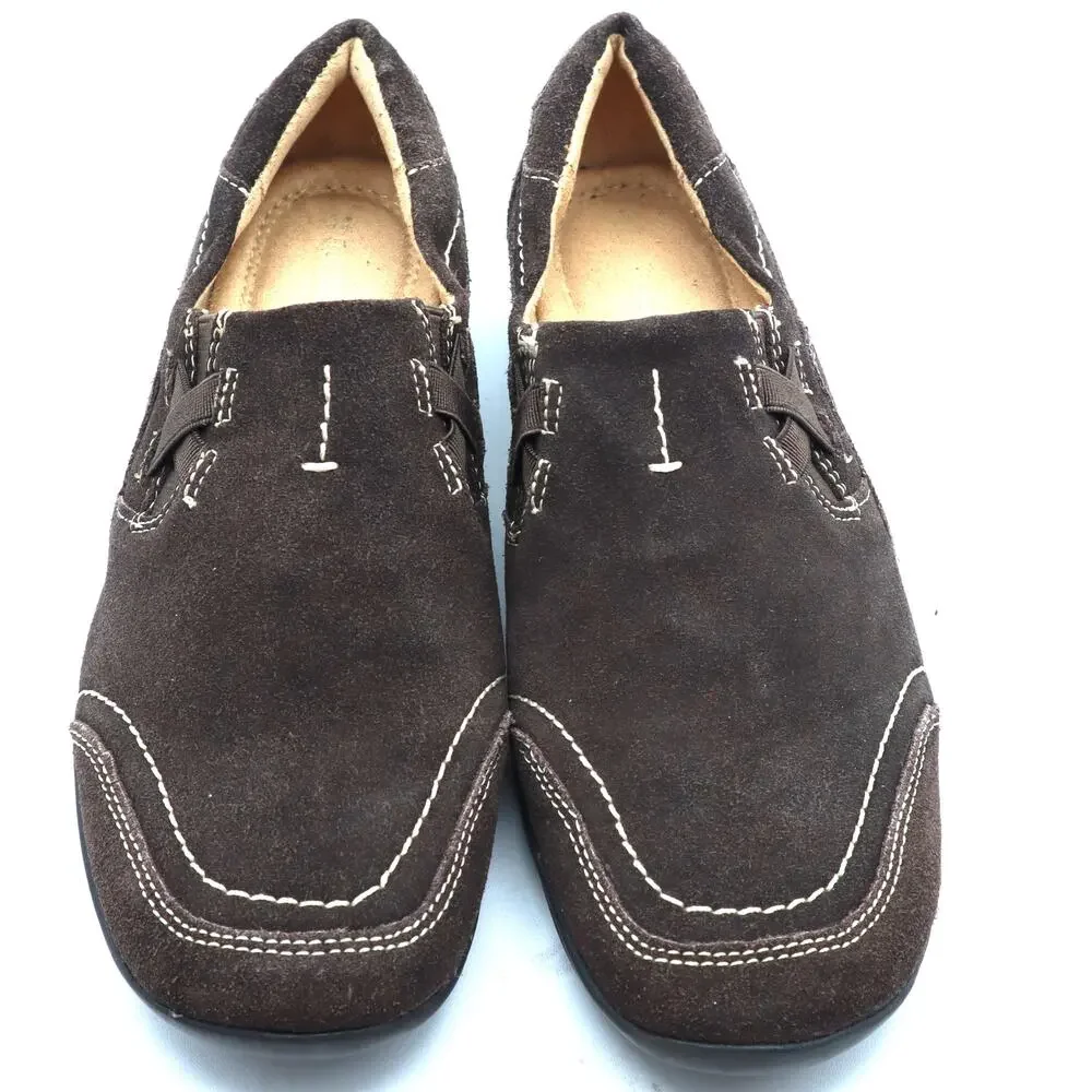 Naturalizer French Suede Brown Leather Slip on Comfort Flat Driving Loafer 7